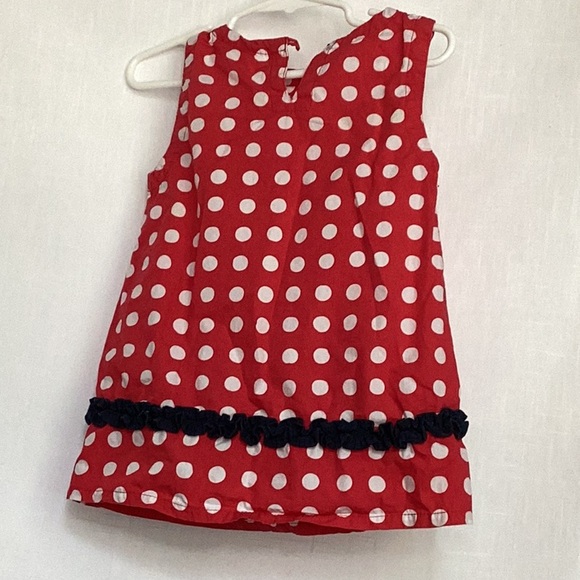 Frumpy Rumps red and white polka dot dress.  12 month old dress with navy ruffle - Picture 2 of 5